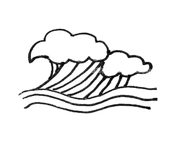 海浪拍击岩石简笔画