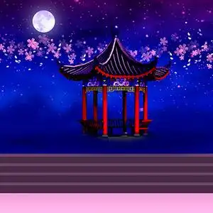 蓝色背景古代亭子戏曲戏剧话剧高清led大屏幕舞台背景静态图片古代