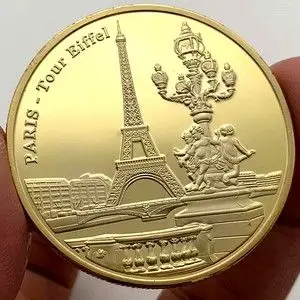 法国巴黎爱情埃菲尔铁塔镀金纪念章 1900世博会金币硬币纪念币