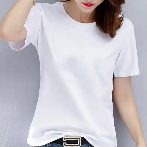 特价女装半袖t桖打底衫_纯色t恤女白色短袖纯棉体恤桖夏季女装简约