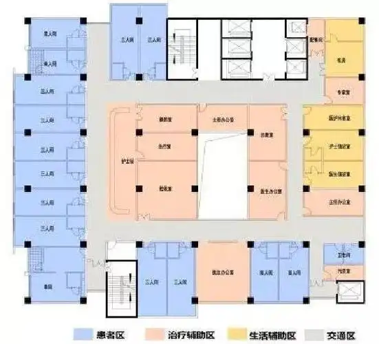 北京安贞医院护理单元平面图   标准护理单元功能房间配置分析