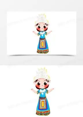 卡通手绘q版水族女孩元素