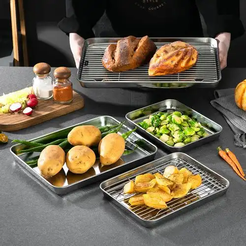 不锈钢料理盘带网沥油沥滤油烤箱烤盘托盘肠粉烧烤盘