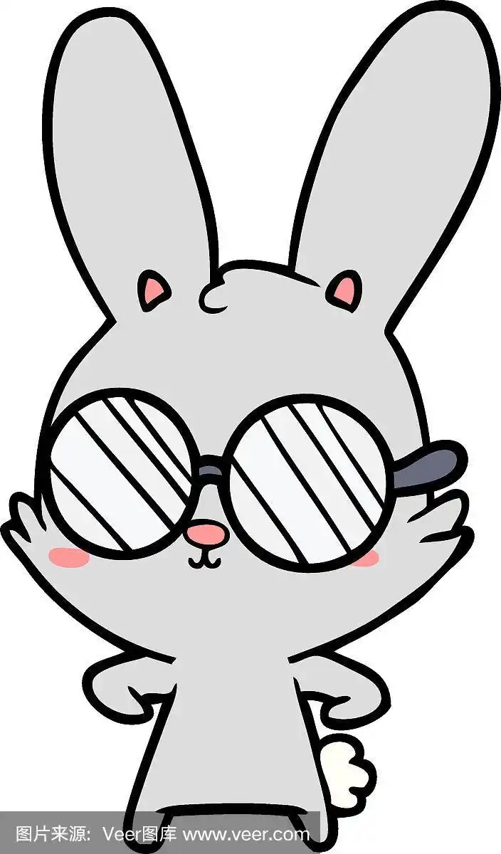 可爱的卡通兔子戴着眼镜