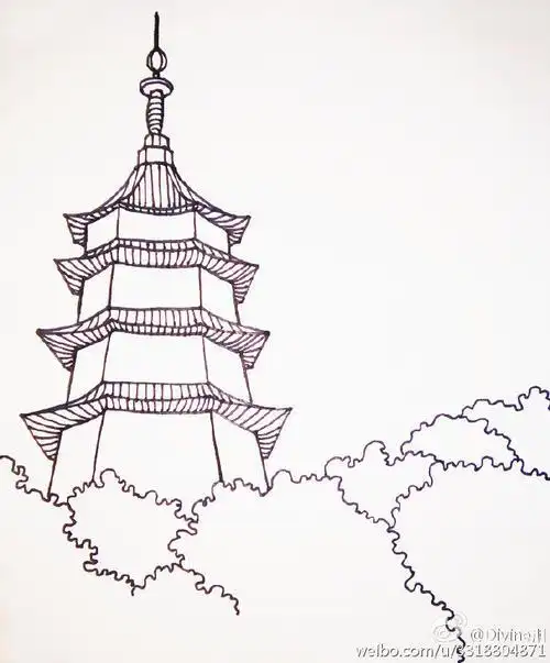 杭州西湖美景简笔画