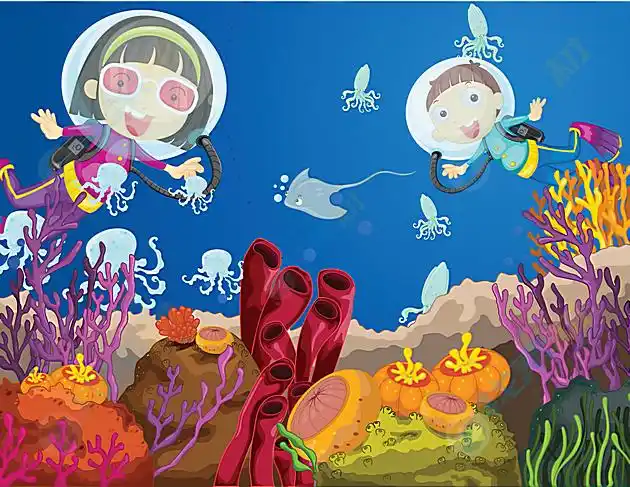 卡通可爱海底潜水员矢量素材下载