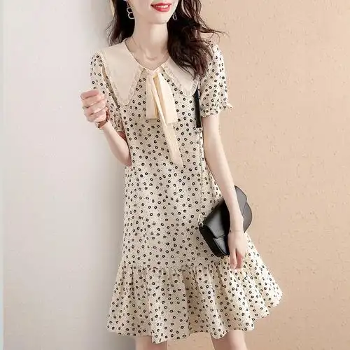 捡漏一线专柜商场撤回剪标女装气质娃娃领宽松显瘦连衣裙