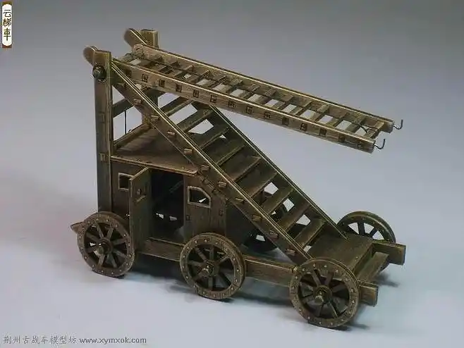 云梯车中式是中国古代专用攻城战车其最显著特征是有透底防护棚采用
