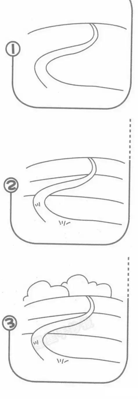 画法大马路上简笔画弯曲的乡间小路和果树大山简笔画怎么画公路简笔画