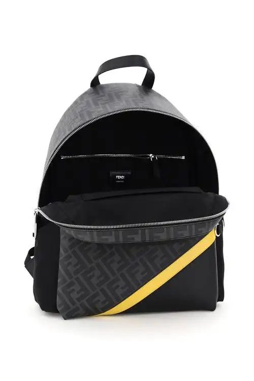 芬迪(fendi)新款男包男士黑色logo双肩背包 黑色 均码