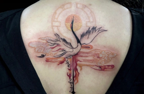 最新女生各部位仙鹤纹身图案大全 适合女生的仙鹤纹身图片(23)