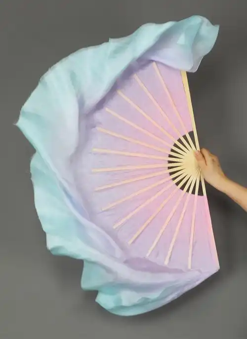 真丝舞扇加长舞蹈扇子梦幻粉紫蓝渐变彩色跳舞扇中国风古典舞真丝扇粉