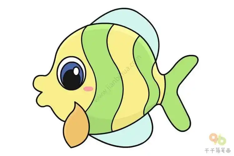 热带鱼简笔画的画法步骤图解教程黄色的热带小鱼扁扁的身体停课不停学