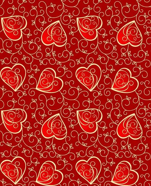 红色背景金色心形卷纹图案图片