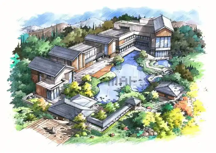 环艺手绘景观鸟瞰图