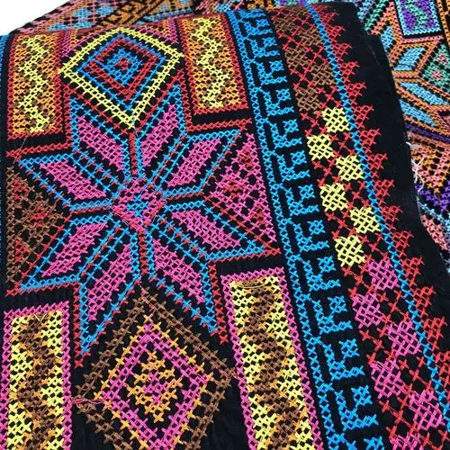 欧美民族风十字绣花边 外贸出口原单 箱包刺绣花边 重工电脑绣花