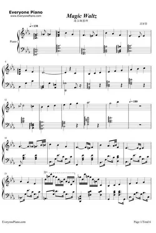 magic waltz-海上钢琴师五线谱预览1