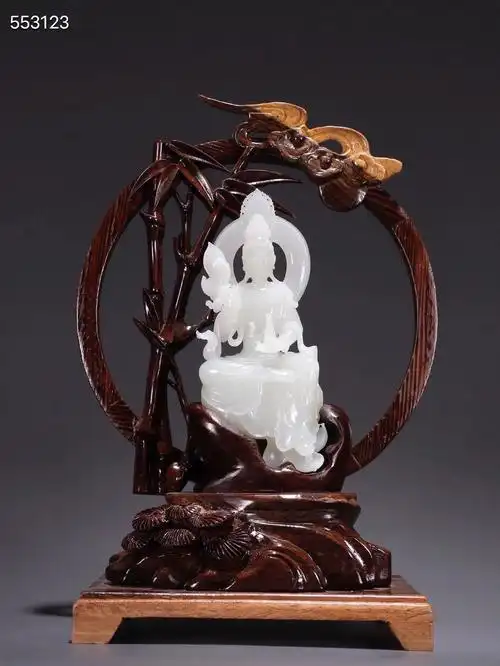 旧藏和田羊脂白玉观音摆件