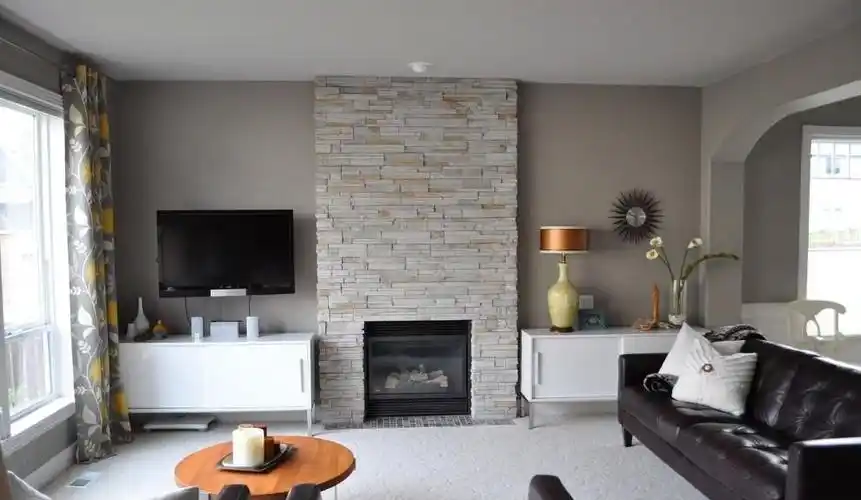 美式风格客厅白色文化石背景墙装修效果图