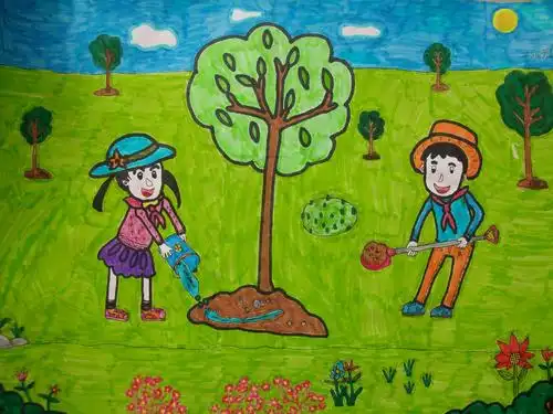 用我的小巧手绘画美好心愿,用绘画来进行植树造林,表达渴望参加行动的