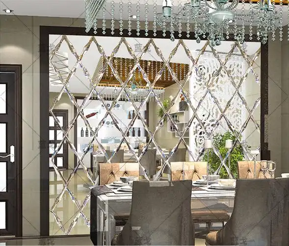 定做艺术玻璃电视背景墙拼镜餐厅玻璃镜面边框菱形银金茶灰蓝紫镜