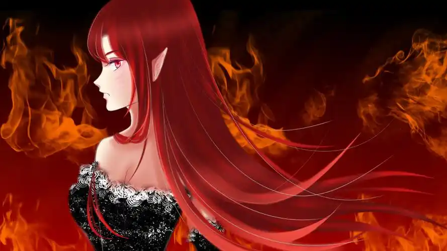 动漫火焰中红发女孩