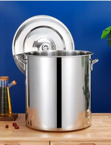 商用不锈钢桶带盖不锈钢汤桶加厚加深大汤锅储水桶油桶圆桶大容量