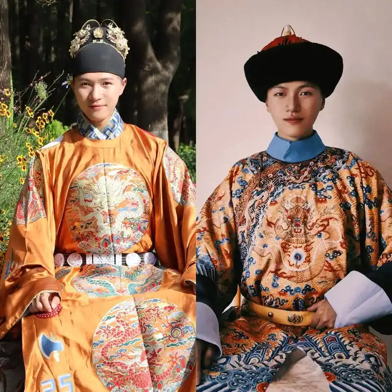 明清皇帝吉服衮服对比展示准备:清.