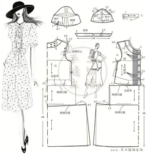 裁剪图半开襟半袖连衣裙0704