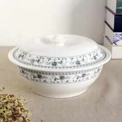 靓影陶瓷带盖大汤碗大号汤盆9寸品锅中式家用骨瓷餐具微波炉加热