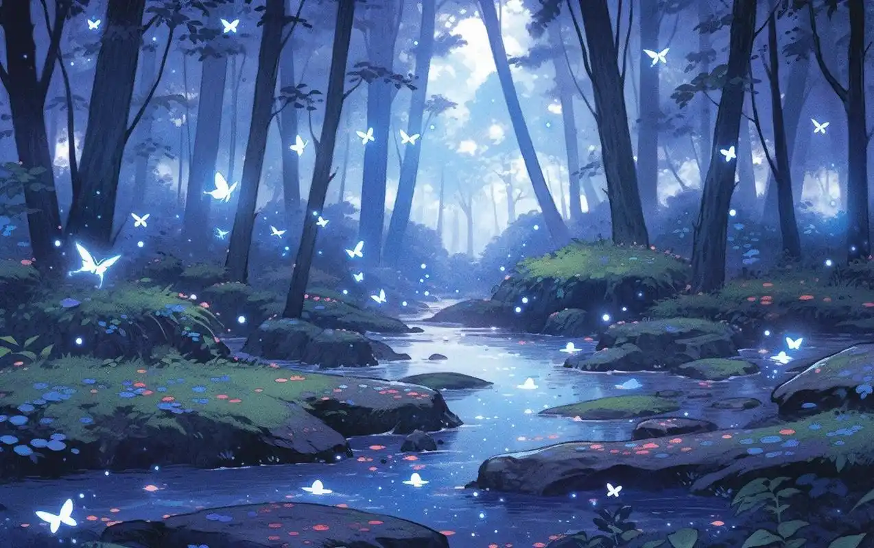 高清手机电脑壁纸 治愈系森林 midjourney 静谧的森林 流淌的河水