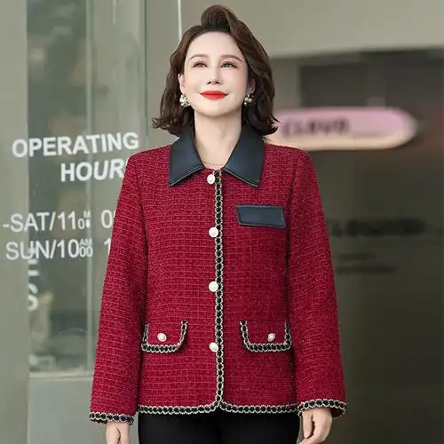 妈妈春秋装短外套洋气小香风2024新款气质名媛中老年女装西装上衣