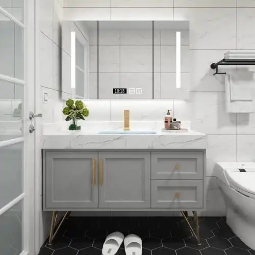 北欧智能浴室柜实木现代简约橡木洗脸组合洗手盆洗漱卫生间台镜