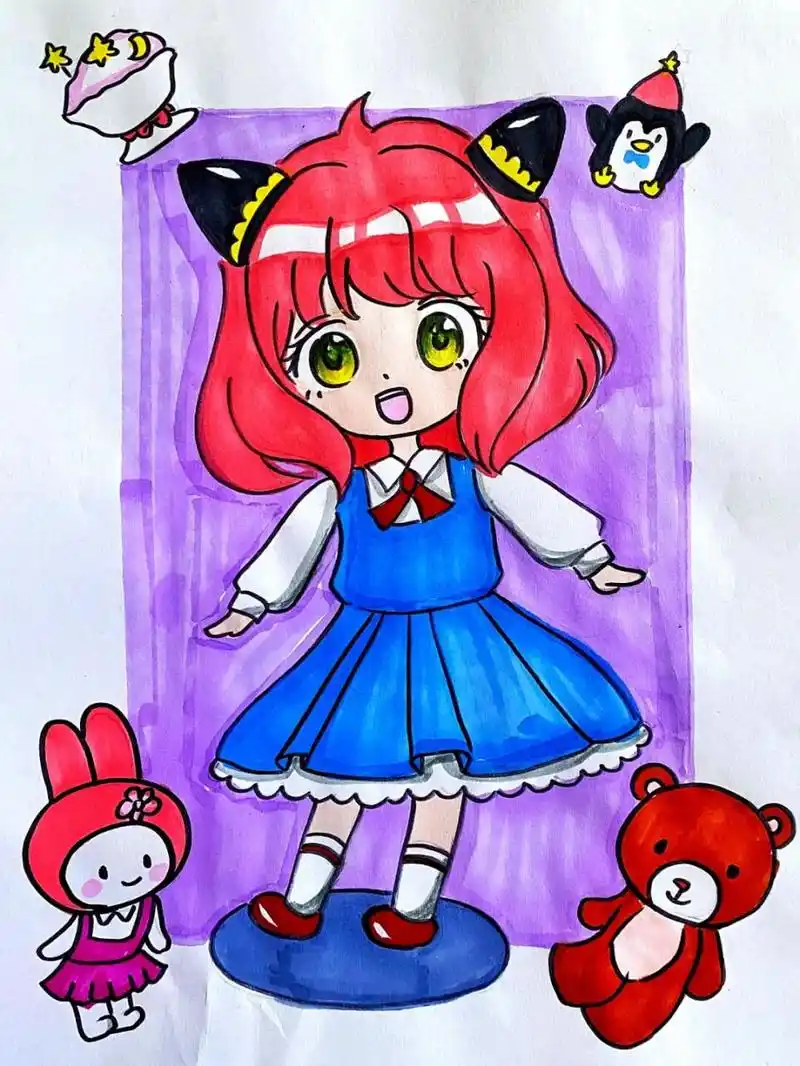 q版动漫人物 #动漫# #儿童画# #马克笔# #动漫女生