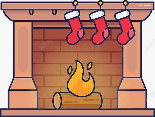 卡通圣诞节冬日壁炉高清素材冬日火炉卡通壁炉圣诞袜暖冬火堆装饰图案