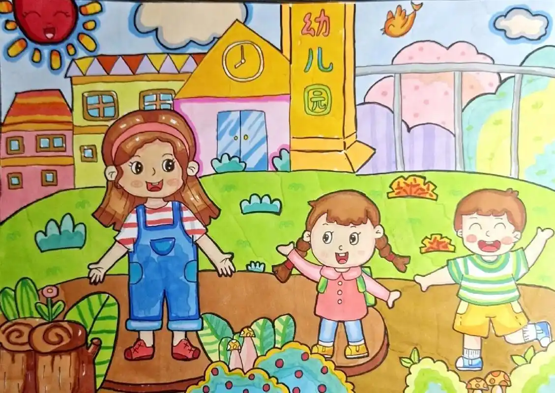 "我爱幼儿园"主题绘画 | 含线稿 人物参考博主的人物画,非原创.