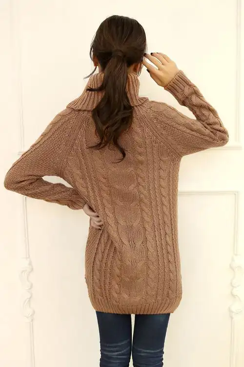 2013秋冬高领套头打底衫麻花毛衣女韩版长款宽松针织衫外套tt401