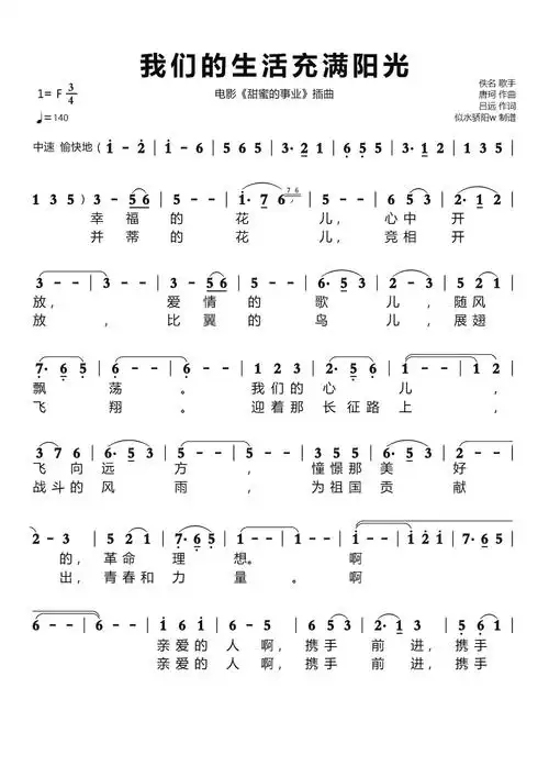 我们的生活充满阳光简谱 电影《甜蜜的事业》插曲