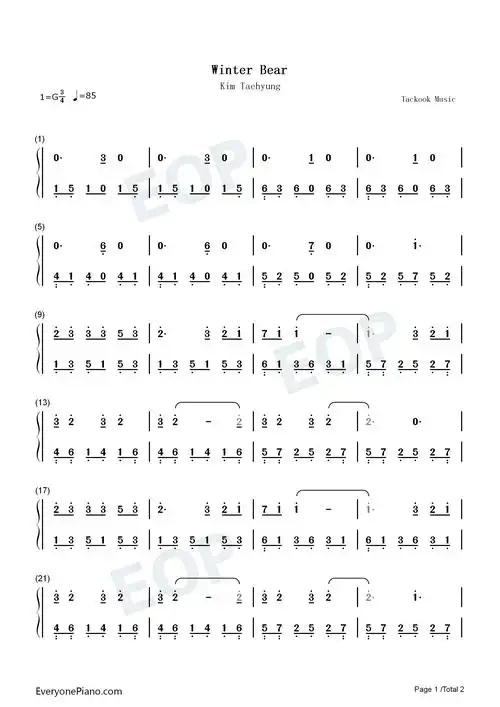winter bear-防弹少年团金泰亨双手简谱预览1