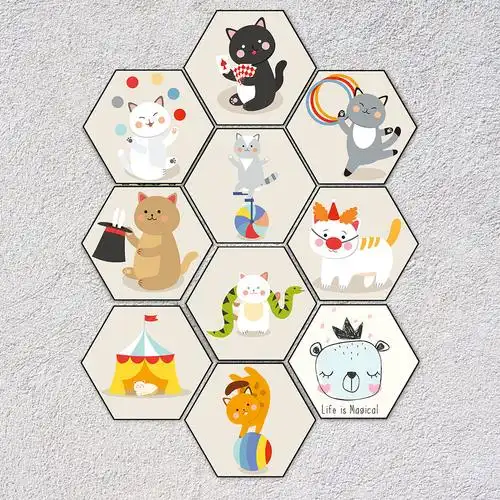 儿童房幼儿园地板贴创意卡通动物六边形斜纹瓷砖贴防水防滑耐磨