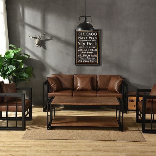 欧式小户型样板房铁艺沙发酒吧卡座酒店客厅工业风仿古沙发椅组合