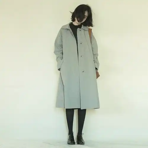 灰绿色斜纹棉工装风衣外套