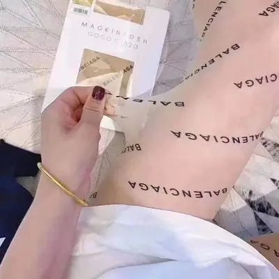 春秋款巴黎世家经典英文字母黑丝秋冬百搭透肉显瘦加绒连裤袜丝袜