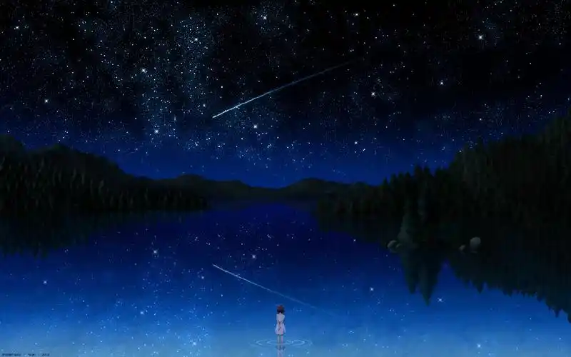 动漫自然水人物动漫女孩地点空间流星艺术设计艺术品夜