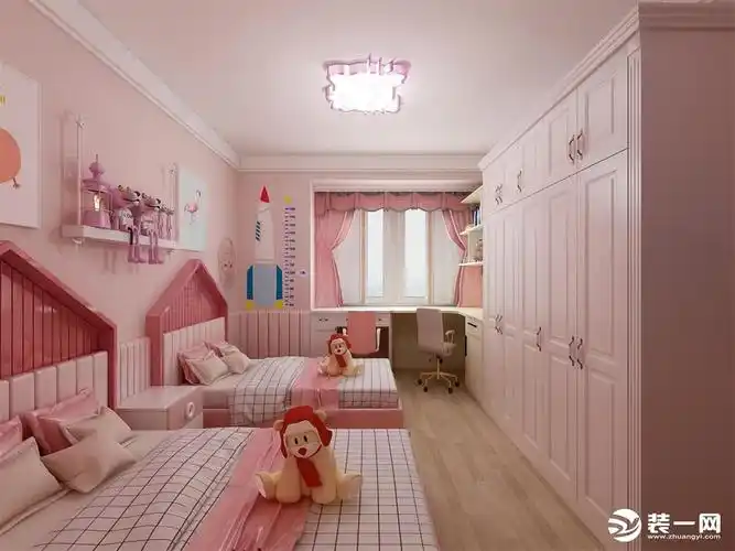 个可爱的小女儿粉色的儿童房是每个小公主的最爱小木屋式的床头设计让