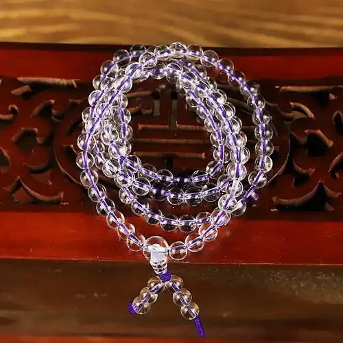 念珠108颗白水晶水晶佛珠紫水晶手链手串供佛结缘手串