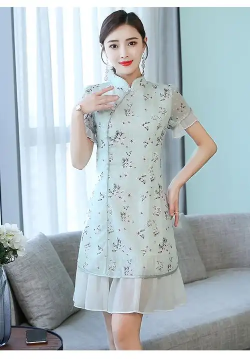 年轻款少女新式旗袍夏装2019新款女学生中国风日常改良连衣裙女装