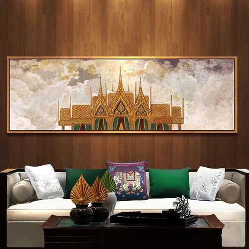 东南亚泰式风格复古建筑装饰画卧室客厅泰国风情酒店餐厅禅意挂画