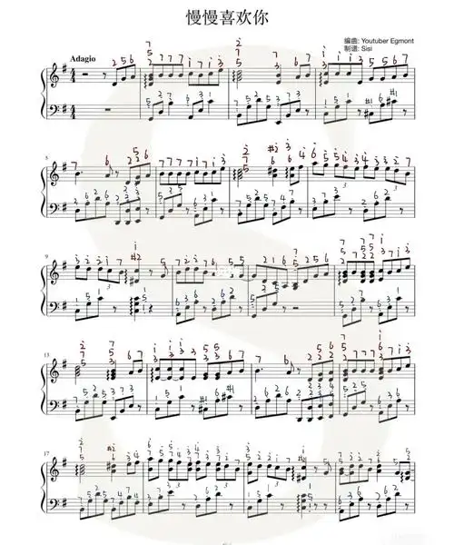 慢慢喜欢你五线谱译简谱
