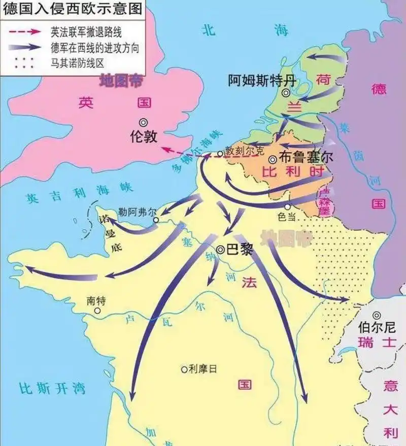 二战欧洲战场部分战役形势图